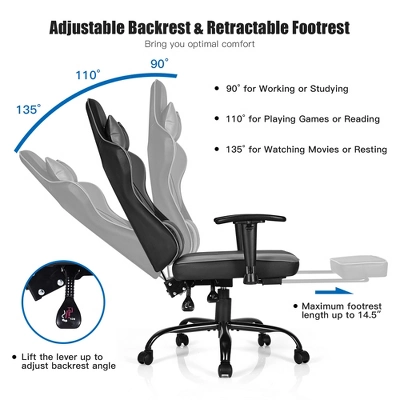 Costway Gaming Chair Racing High Back Office Chair W/ Footrest Black - Image 5