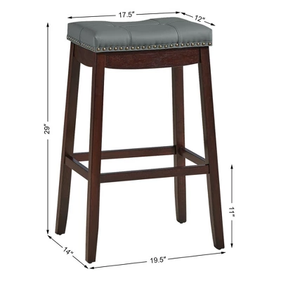Costway Set Of 2 Nailhead Saddle Bar Stools 29'' Pub Chairs With Rubber Wood Legs Brown/White