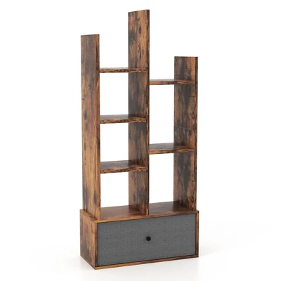 Costway Industrial Bookshelf Rustic Wooden Shelf Organizer With Non-woven Fabric Drawer - Image 9