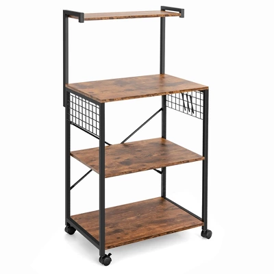 Costway 4-Tier Rolling Bakers Rack Industrial Utility Microwave Oven Stand Cart W/ Hooks