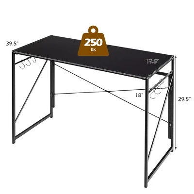 Costway Folding Computer Desk Writing Study Table W/6 Hooks Home Office BlackRustic BrowBrown Natural - Image 2