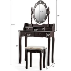 Costway Makeup Vanity Dressing Table Set W/10 Dimmable Bulbs Cushioned Stool
