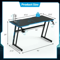 Costway 47.5'' Gaming Desk Z-Shaped Computer Office Table W/Gaming Handle Rack Red/Blue