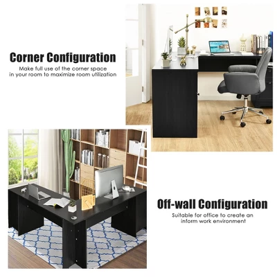 Costway L-Shaped Corner Computer Desk Writing Table Study Workstation W/ Drawers Storage Black - Image 7