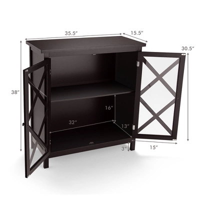 Costway Kitchen Buffet Sideboard Storage Cabinet W/Glass Doors & Adjustable Shelf WhiteBrown - Image 4