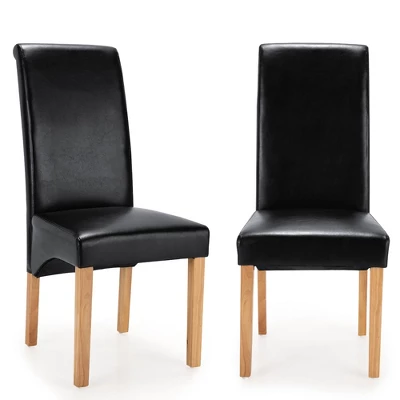 Set Of 2 Dining Chairs Upholstered Padded Side Chairs W/ Rubber Wood Legs BlackBeige - Image 11