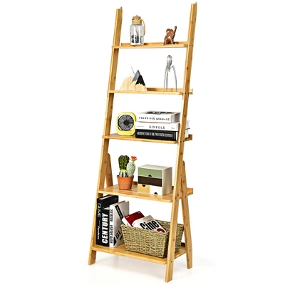 Costway 5-Tier Bamboo Ladder Shelf Bookshelf Display Storage Rack Flower Stand - Image 10