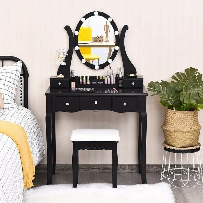 Costway Vanity Table Set W/10 Light Bulbs And Touch Switch Makeup Dressing Table - Image 10