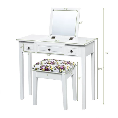 Costway Vanity Dressing Table Flip Top 7 Compartments Makeup Desk