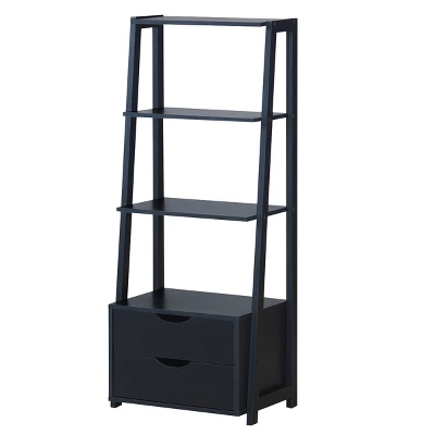 Costway 4-Tier Ladder Shelf Bookshelf Bookcase Storage Display Leaning With 2 Drawers - Image 7