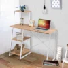 Costway Computer Desk With Shelves Workstation With Bookshelf Natural