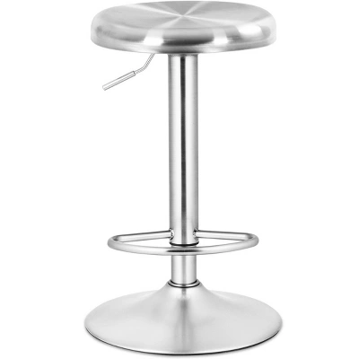 Costway 2 Pcs Brushed Stainless Steel Swivel Bar Stool Seat Adjustable Height Round Top - Image 5