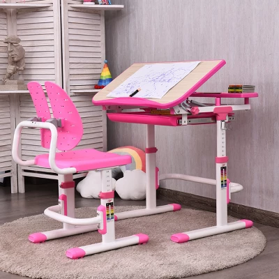 Costway Children Desk Chair Set Adjustable Study Table Drawer Winged Backrest Chair - Image 3
