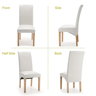 Set Of 4 Dining Chairs Upholstered Padded Side Chairs W/ Rubber Wood Legs BlackBeige - Image 8