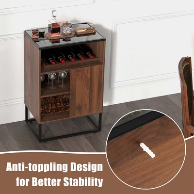 Costway Wine Storage Cabinet Buffet Sideboard With Adjustable Shelf & Sliding Door Kitchen - Image 7