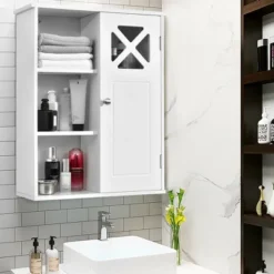 Costway Wall-Mounted Cabinet Bathroom Storage 2-Tier Shelf Multipurpose Organizer White