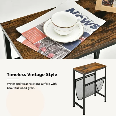 Costway 2PCS Narrow End Table With Holder Sling Industrial Accent Console Table - Image 7