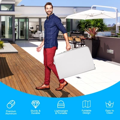 Costway Patio Folding Camping Table Aluminum Adjustable Portable Outdoor Indoor - Image 6