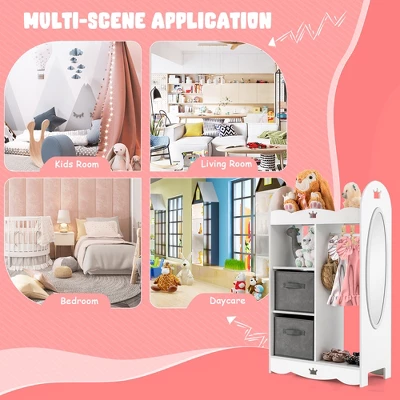 Costway Kids Dress Up Storage Hanging Armoire Dresser Costume Closet W/Mirror & Toy Bins - Image 8