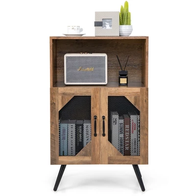 Costway 2-Door Kitchen Storage Bar Cabinet Buffet Sideboard W/ Wine Rack & Glass Holder - Image 6