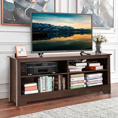Costway 58'' TV Stand Entertainment Media Center Console Wood Storage Furniture Espresso - Image 6