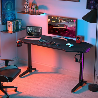 Costway 55'' Gaming Desk T-shaped Computer Desk W/ Full Mouse Pad & LED Lights - Image 2