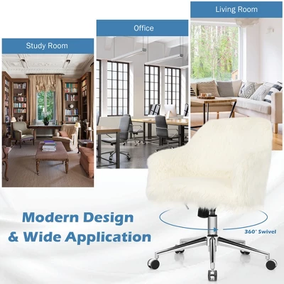 Costway Synthetic Swivel Office Chair Adjustable Task Chair Fluffy Vanity Chair - Image 3