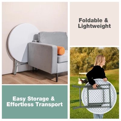 Costway 32'' Round Folding Table Portable & Lightweight Table For Indoor & Outdoor Use White - Image 4