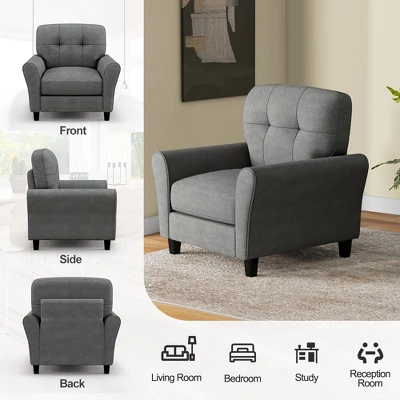 Costway Upholstered Modern Accent Chair Mid-Century Armchair With Sturdy Legs Grey/Beige - Image 8