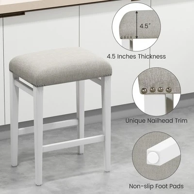 Costway 24" Height Set Of 2 Bar Stools Backless Counter Height Kitchen Chairs With Wooden Legs Gray - Image 2