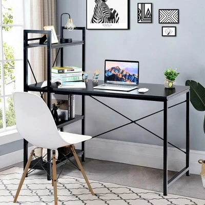 Costway 47.5" Computer Desk Writing Desk Study Table Workstation With 4-Tier Shelves Black