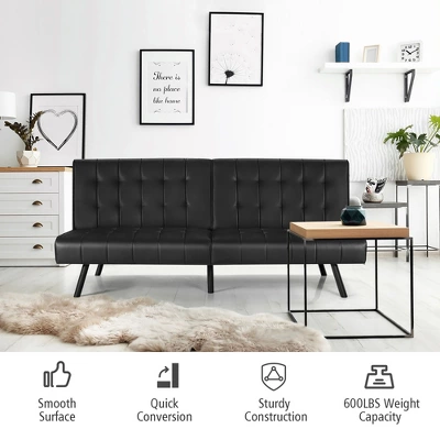 Costway Futon Sofa Bed PU Leather Convertible Folding Couch Sleeper Lounge White/Black/Grey - Image 5