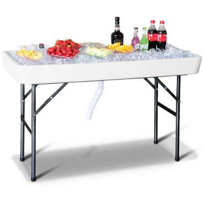 Costway 4 Foot Party Ice Folding Table Plastic With Matching Skirt White - Image 2