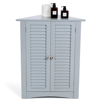Corner Storage Cabinet Freestanding Floor Cabinet Bathroom W/ Shutter Door GreyBrown - Image 11