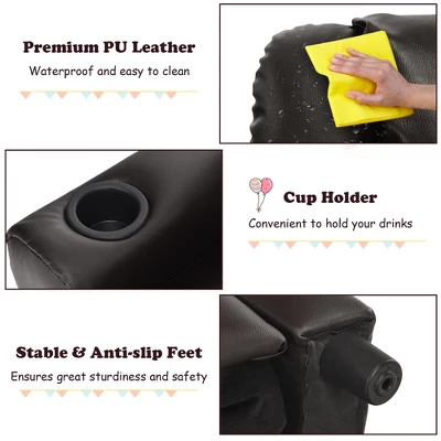 Costway Kids Recliner Chair PU Leather Armrest Sofa W/Footrest Cup Holder BeigeBrown - Image 7
