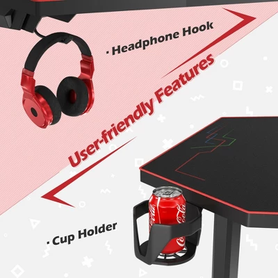 Costway 55'' Gaming Desk T-shaped Computer Desk W/ Full Mouse Pad & LED Lights - Image 4