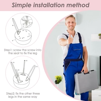 Costway Faux Fur Vanity Chair Makeup Stool Furry Padded Seat Round Ottoman Pink/White - Image 8