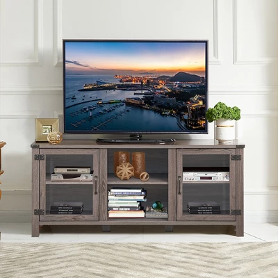 Costway TV Stand Entertainment Center For TV's Up To 65'' W/ Storage Cabinets Deep Taupe - Image 3