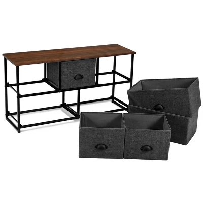 Costway 5 Drawers Dresser Storage Unit Side Table Display Organizer Dorm Room Wood Black - Image 9