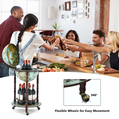 Costway 17'' Globe Wine Kitchen Stand 16th Century Italian Map Liquor Bottle Shelf Cart - Image 5