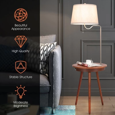 Costway End Table Lamp Bedside Nightstand Lighting With Wireless Charger NaturalCoffee - Image 3