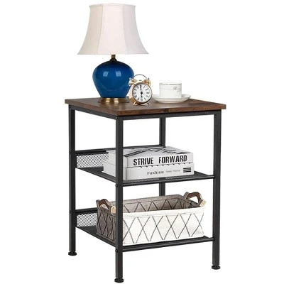 Costway Set Of 2 3-Tier Industrial End Side Table Nightstand W/2 Adjustable Shelves - Image 9
