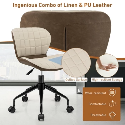 Costway Mid Back Home Office Chair Adjustable Swivel Linen & PU Leather Task Chair - Image 6