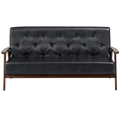 Costway 3-Seater Sofa PU Leather Sofa Couch W/ Rubber Wood Legs & Button Tufted Back - Image 8