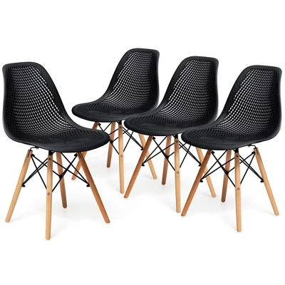 Costway Set Of 4 Plastic Hollow Out Chair Mid Century Modern Wood-Leg Seat - Image 10
