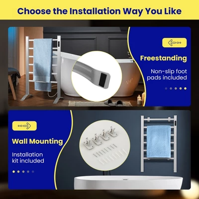 Costway Freestanding Wall Mounted Towel Warmer 6-Bar Aluminum Heated Towel Rack W/ Timer - Image 3