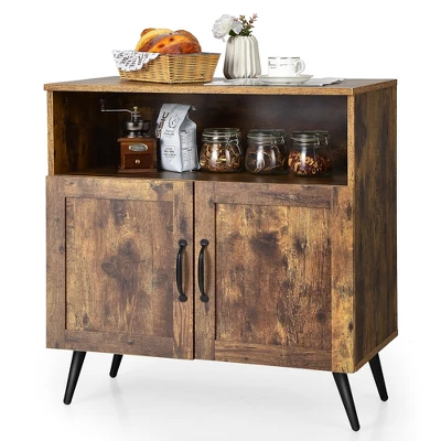 Costway Mid-century Storage Cabinet Sideboard W/ Doors Wine Glass Racks Rustic Brown - Image 4