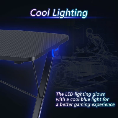 Costway 43.5 Inch Gaming Desk Z Shape Office PC Computer Desk Gamer Tables W/ LED Lights - Image 5