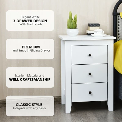 Nightstand End Beside Table Drawers Modern Storage Bedroom Furniture White - Image 5