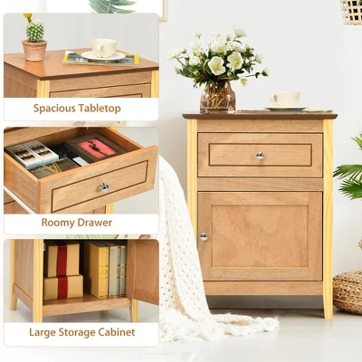 Costway 2PCS Nightstand With Drawer Accent Side End Table Storage Cabinet WhiteNatural - Image 5